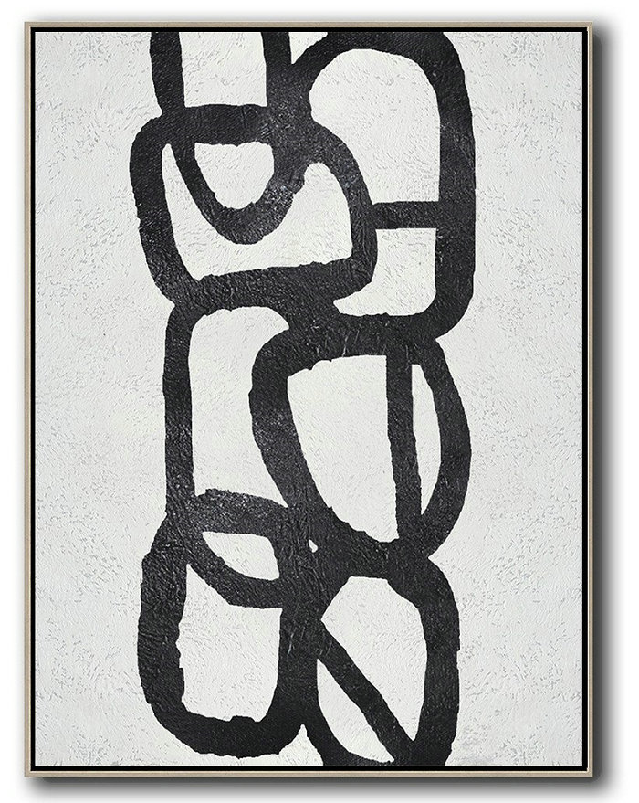 Oversized Canvas Art On Canvas,Black And White Minimal Painting On Canvas - Hand Paint Abstract Painting